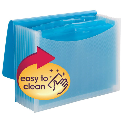Smead Poly Frequency Expanding File Folders, Flap and Cord Closure, Letter Size, Wave Pattern, 13 Pocket, Teal/Clear (70869)