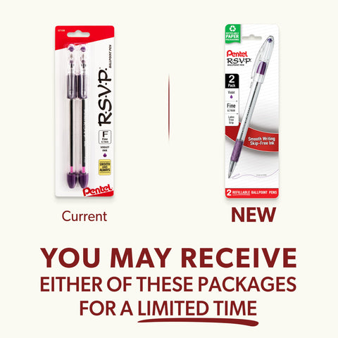 Pentel RSVP Ballpoint Pen, (0.7mm), Fine Line, Violet Ink (BK90BP2V) (Pack of 1, 2 Count Total)