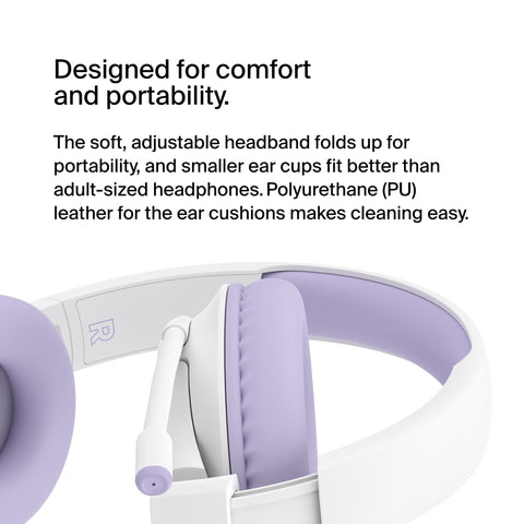 Belkin SoundForm Inspire Wireless Over-Ear Headset for Kids, Online Learning & Travel w/Built-in Microphone, 85dB Safe Volume Limit, 35H Battery - Compatible w/iPhone, iPad, Galaxy & More - Lavender