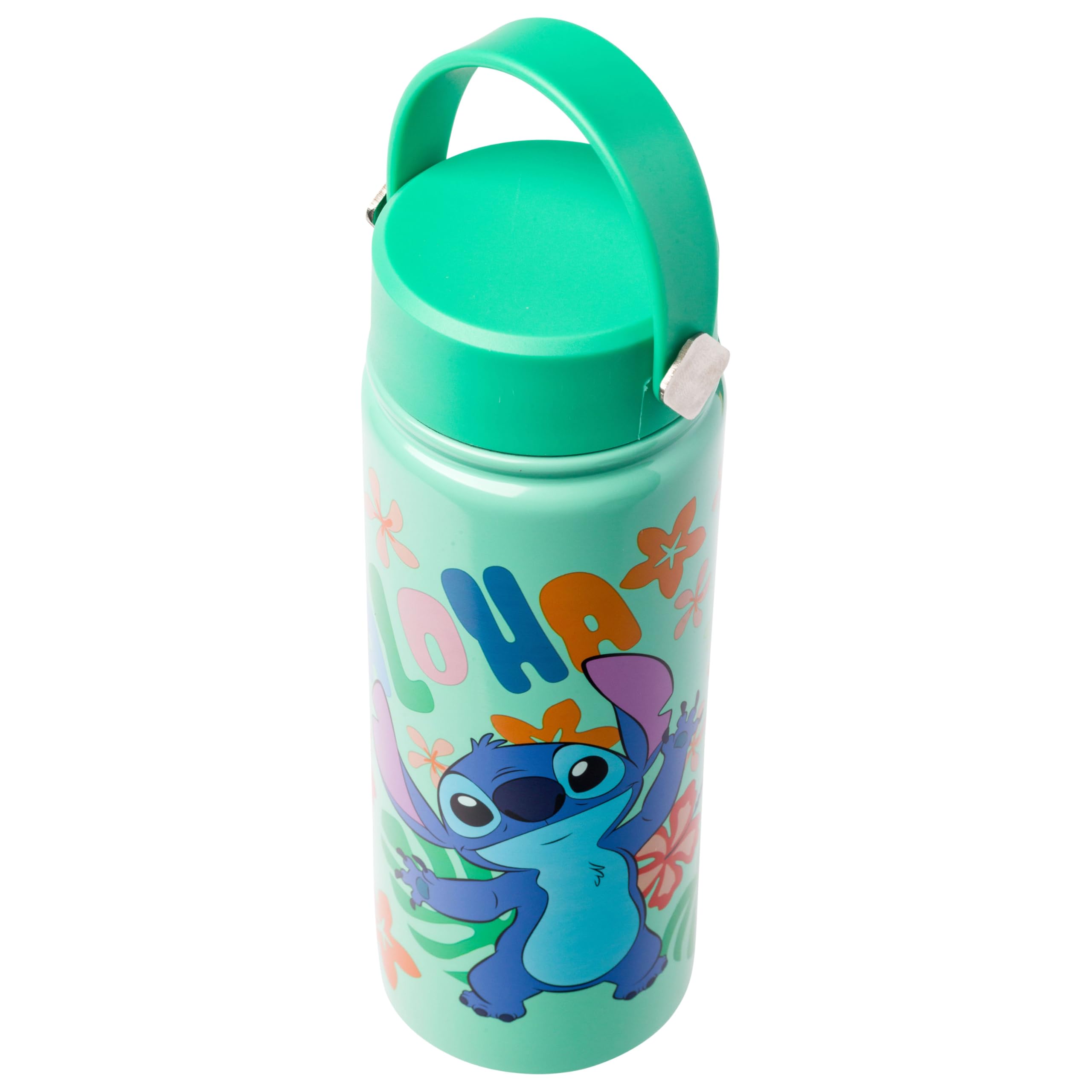 Silver Buffalo Disney Lilo and Stitch “Aloha” Stainless Steel Water Bottle with Swivel Handle, 20 Ounces