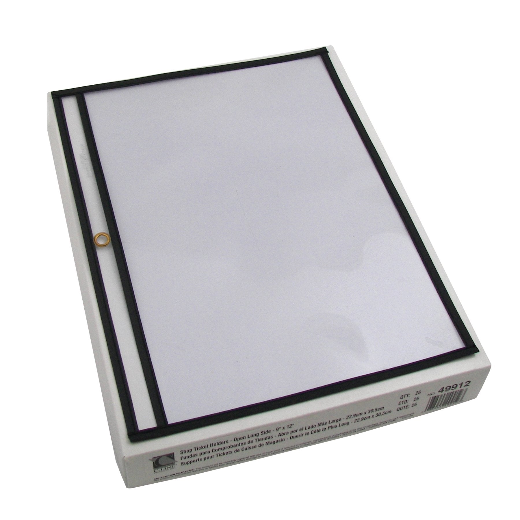 C-Line Stitched Shop Ticket Holders, Both Sides Clear, Open Long Side, 12 x 9 Inches, 25 per Box (49912)