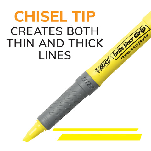 BIC Brite Liner Grip Highlighters, Chisel Tip, 5-Count Pack of Highlighters, Yellow, Ideal Highlighter Set for Organizing and Coloring