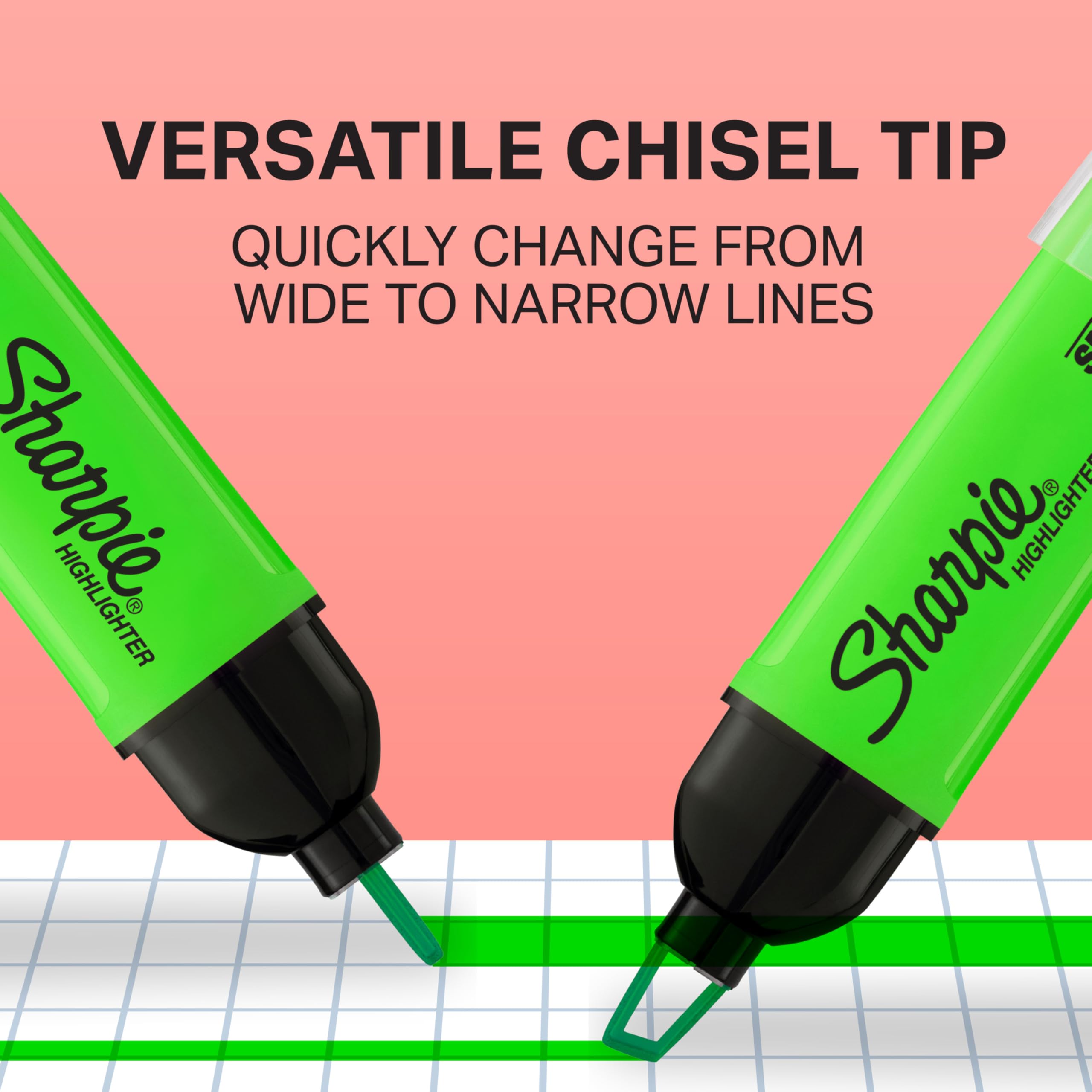 Sharpie 1912767 Clear View Chisel Tip Highlighters, Assorted Highlighter, 3-Carded, Yellow, Pink and Orange(1912937)
