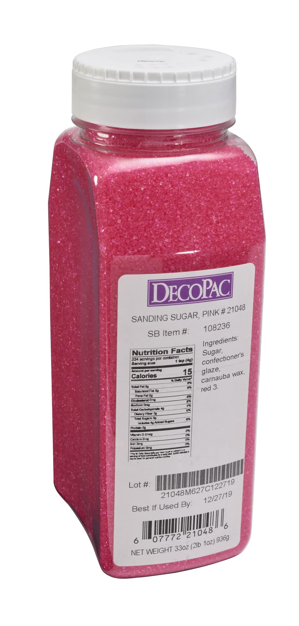 DecoPac Sanding Sugar | Pink Edible Sugar Sprinkles | 33oz | Edible Sanding Sugar in Handheld Container | Made In USA | Sugar Sprinkle Mix For Cakes, Cupcakes, Cookies, Extra Large Pack | 33 Ounce - Pink