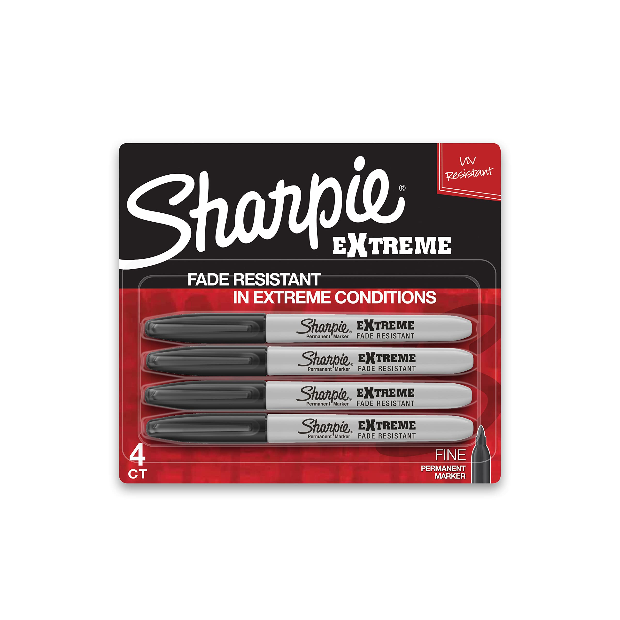 Sharpie Extreme Permanent Markers, Fine Point, Black, 4 Count - Fade Resistant Against Both Wet and Dry Outdoor Elements