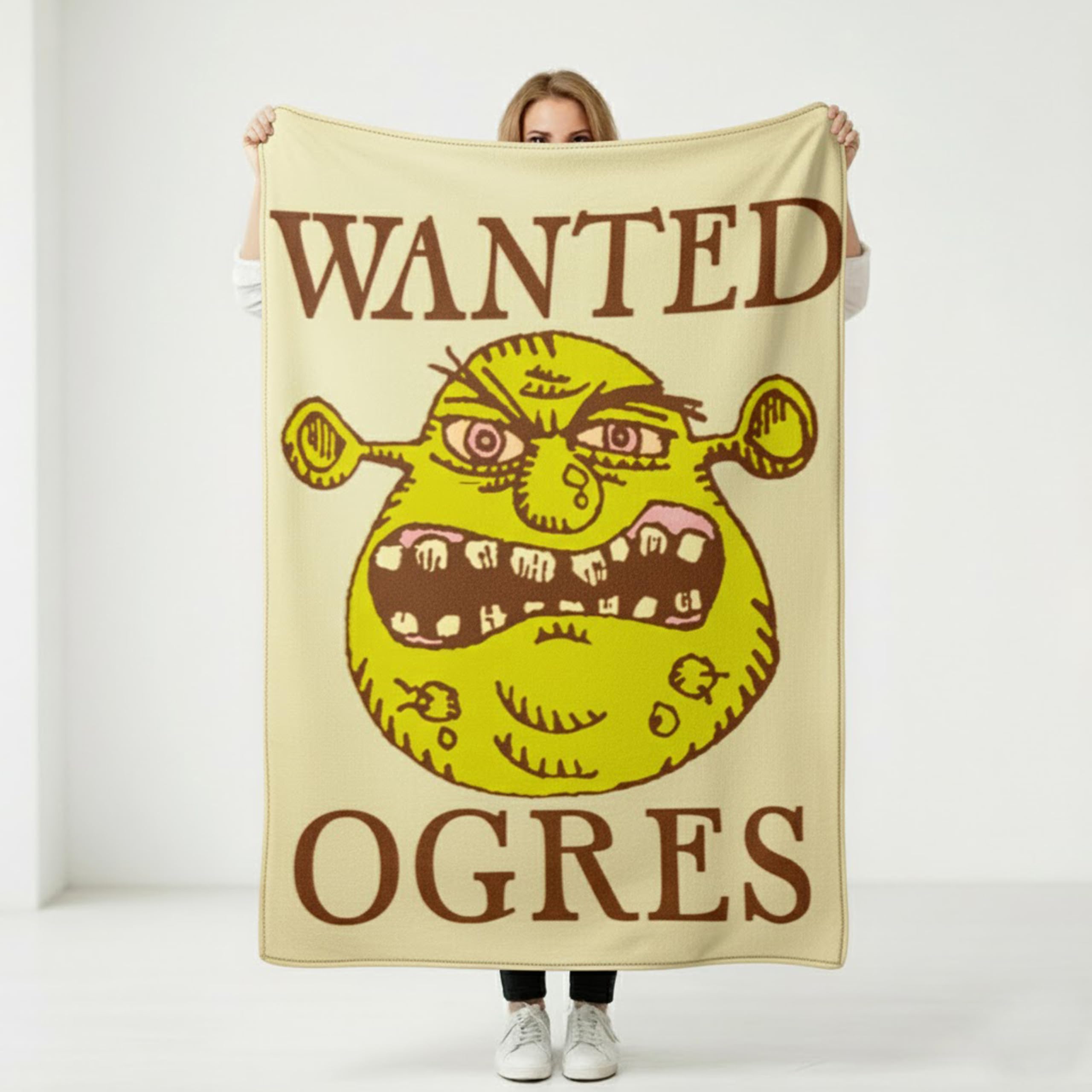 Silver Buffalo Shrek Wanted Ogres Sign 45" x 60" Fleece Throw, Soft and Cozy Blanket, 180 GSM