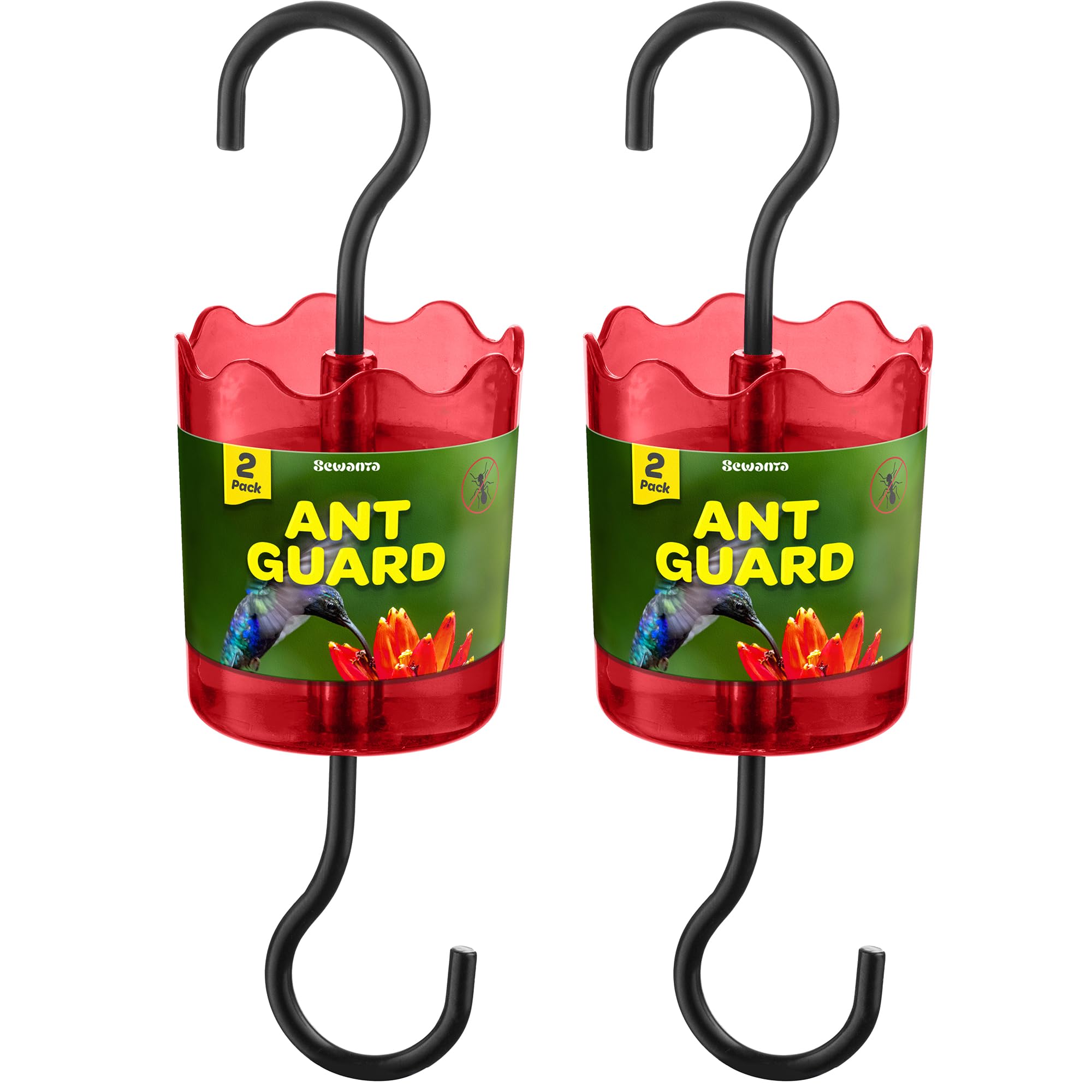 Ant Moat for Hummingbird Feeders [Set of 2] Ant Guard Keeps Ants Away from Feeders, Made of Durable Plastic, Red Color/Rustproof S Hooks, Suitable for All Hummingbird Feeders.