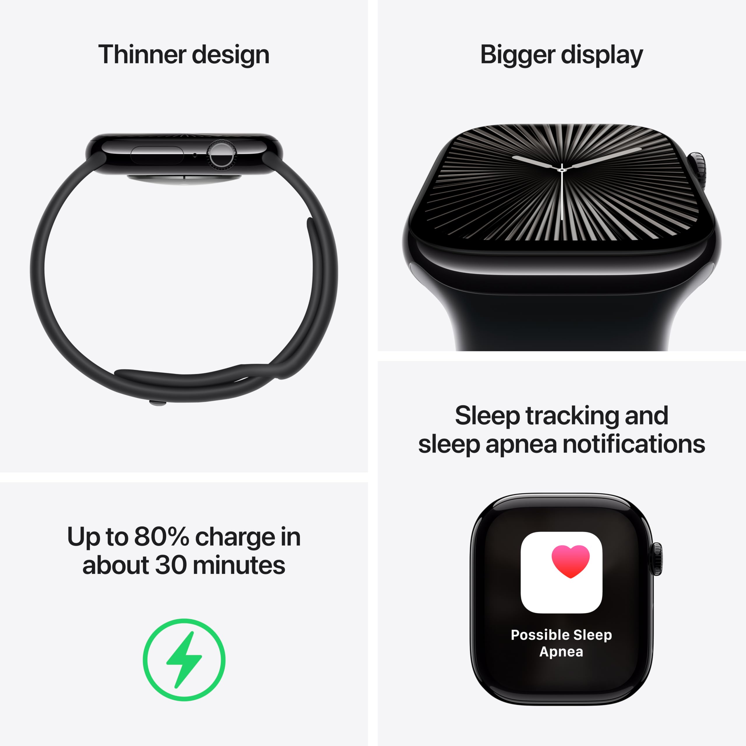 Apple Watch Series 10 [GPS 42mm case] Smartwatch with Jet Black Aluminum Case with Black Sport Band - S/M. Fitness Tracker, ECG App, Always-On Retina Display, Water Resistant