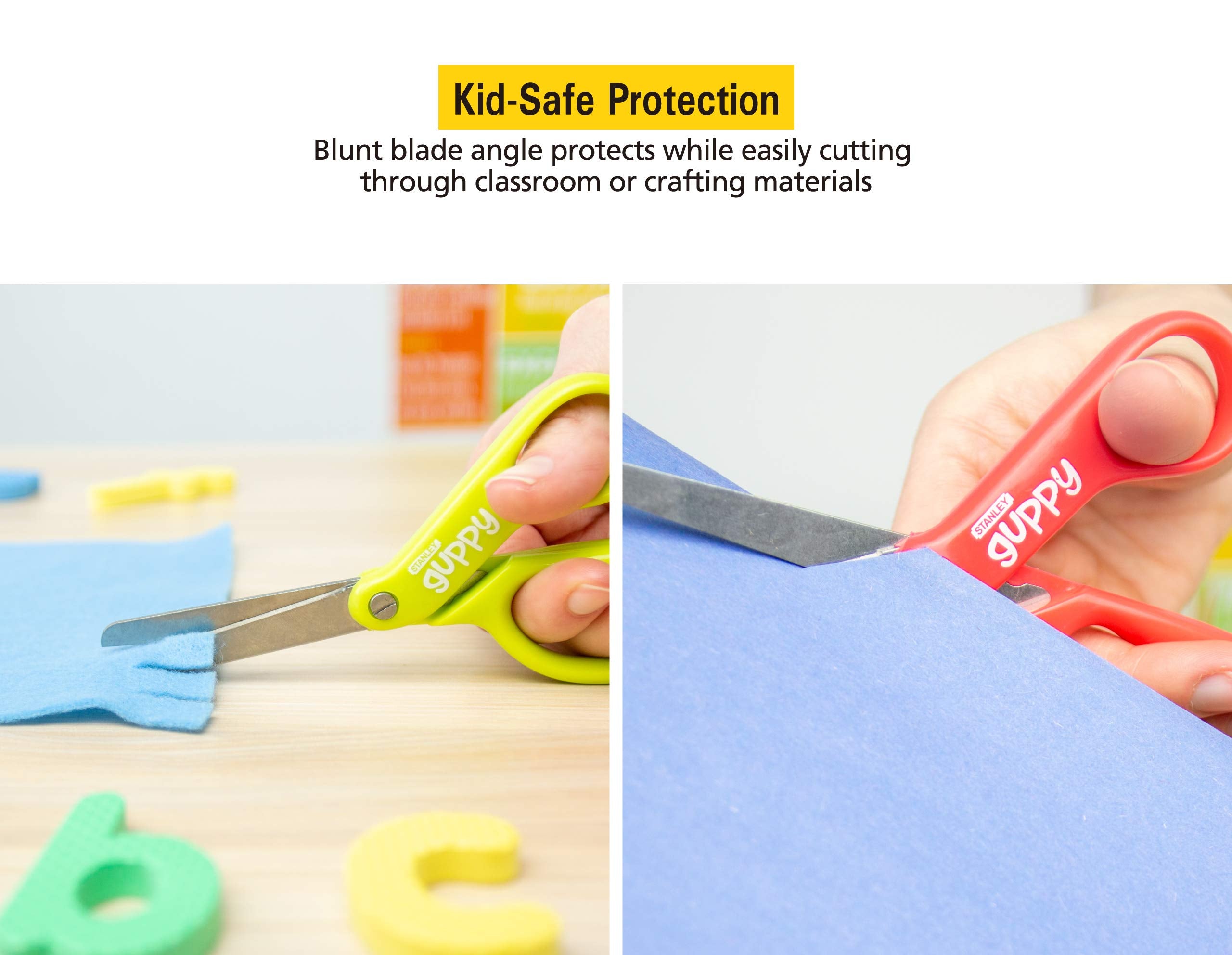Stanley 5” Kids Scissors, Blunt Tip, Safety, Comfortable, For Left and Right Handed Use, For Office School Student Crafts, Assorted Colors, 2 Pack
