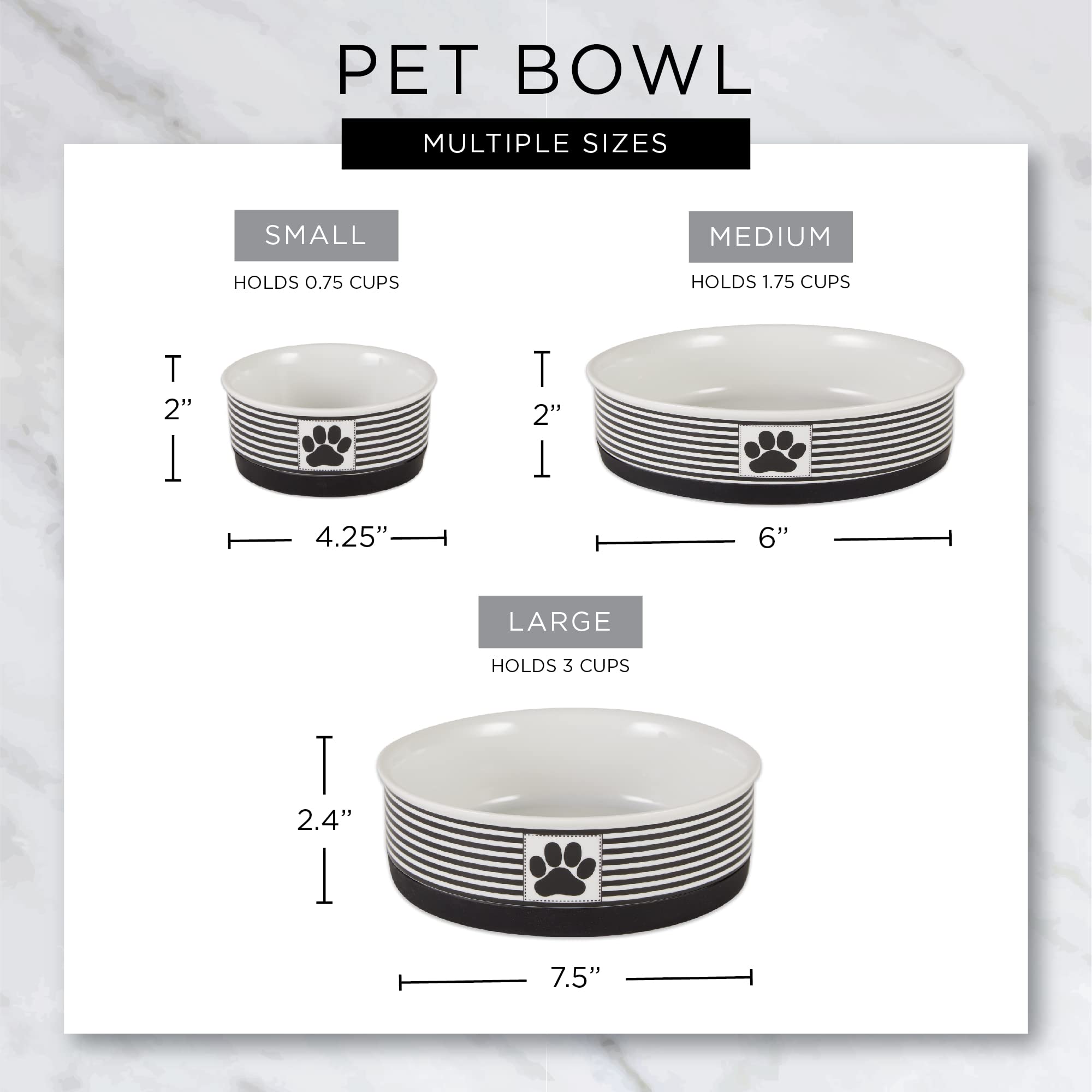 Bone Dry Ceramic Food & Water Bowls for Pets Non-Slip for Secure, Less Messy Feeding, Microwave & Dishwasher Safe, Small Set, 4.25x2, Bad to The Bone, 2 Count