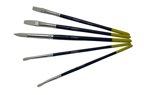 Prang Hobby Five-Brush Set, Assorted Sizes, Natural Hair, Flat; Round Profiles, 5/set