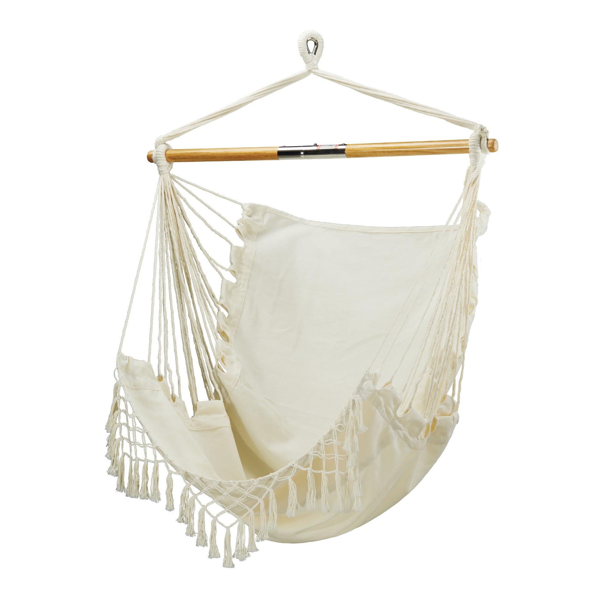 Bliss Hammocks BHC-412FR 40" Island Rope Fringe Hammock Chair w/Hanging Hardware & Spreader Bar, Outdoor, Patio, Lawn, Eco-Friendly, Hand-Woven, 250 Lbs Capacity, Natural