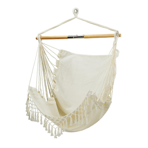 Bliss Hammocks BHC-412FR 40" Island Rope Fringe Hammock Chair w/Hanging Hardware & Spreader Bar, Outdoor, Patio, Lawn, Eco-Friendly, Hand-Woven, 250 Lbs Capacity, Natural