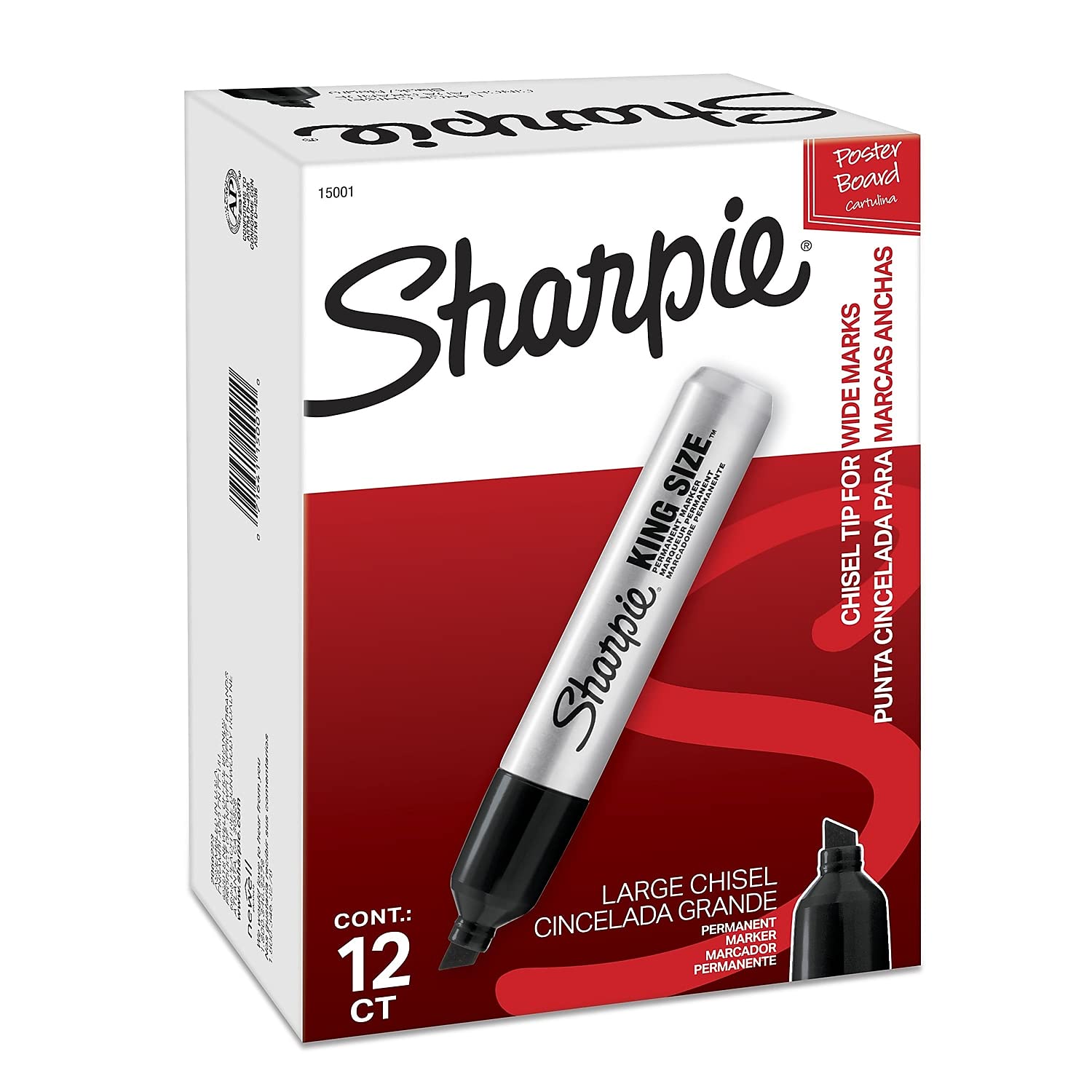 Sharpie King Size Permanent Marker, Chisel Tip, Black Ink, Dozen (SAN15001)