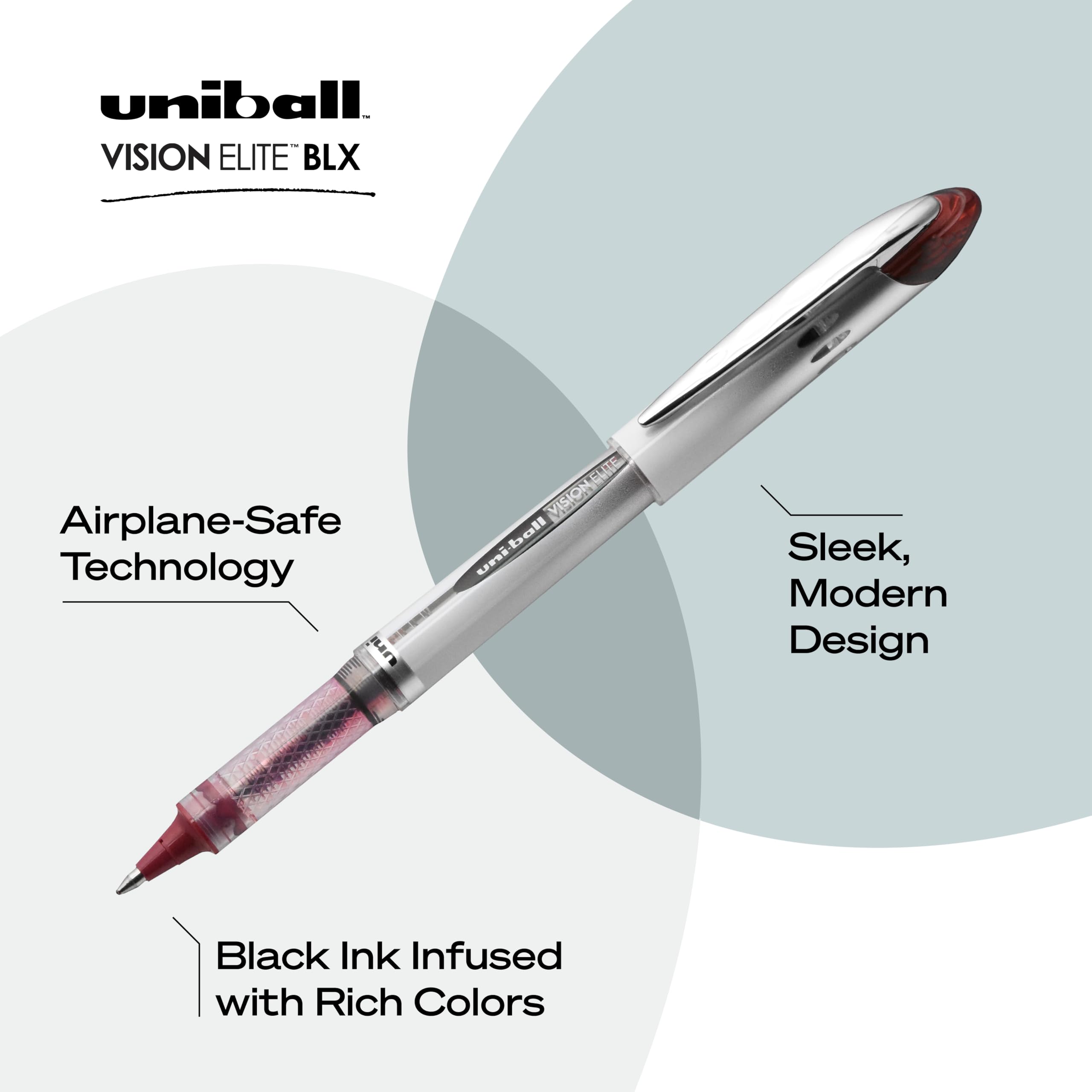 uni-ball® Vision™ Elite™ Liquid Ink Rollerball Pens, Bold Point, 0.8 mm, White Barrels, Assorted Ink Colors, Pack Of 4