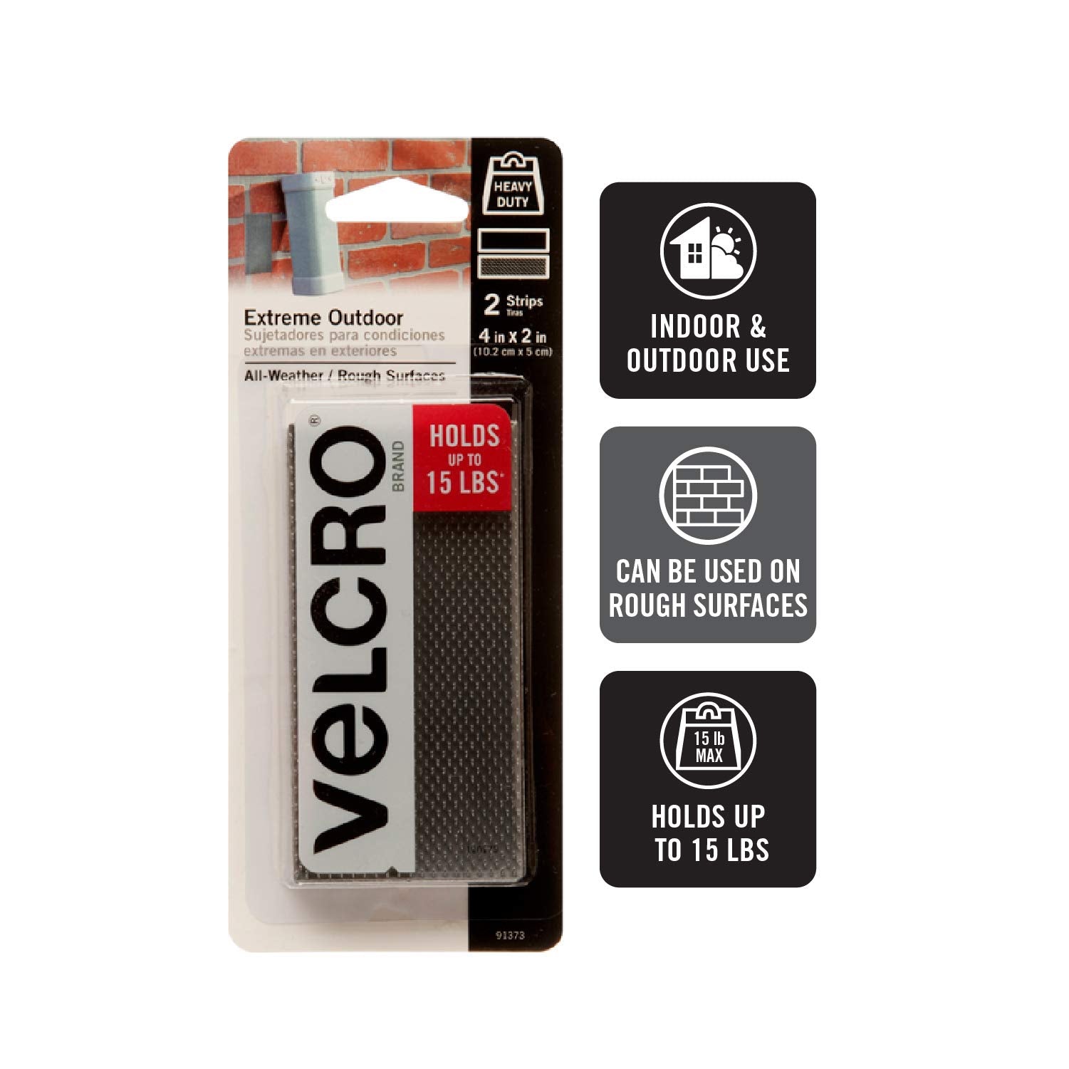 VELCRO Brand Industrial Strength Fasteners | Extreme Outdoor Weather Conditions | Professional Grade Heavy Duty Strength Holds up to 15 lbs on Rough Surfaces | 4 x 2 inch strips, 2 Sets, Titanium