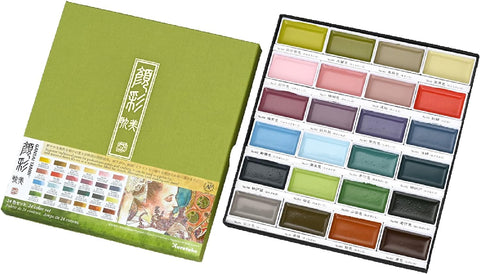 Kuretake GANSAI TAMBI Watercolor Paint Set 24 Colors II - Art Nouveau, Professional-Quality Art Supplies for Artists Adult Painting Sketching, Non-Toxic, Made in Japan