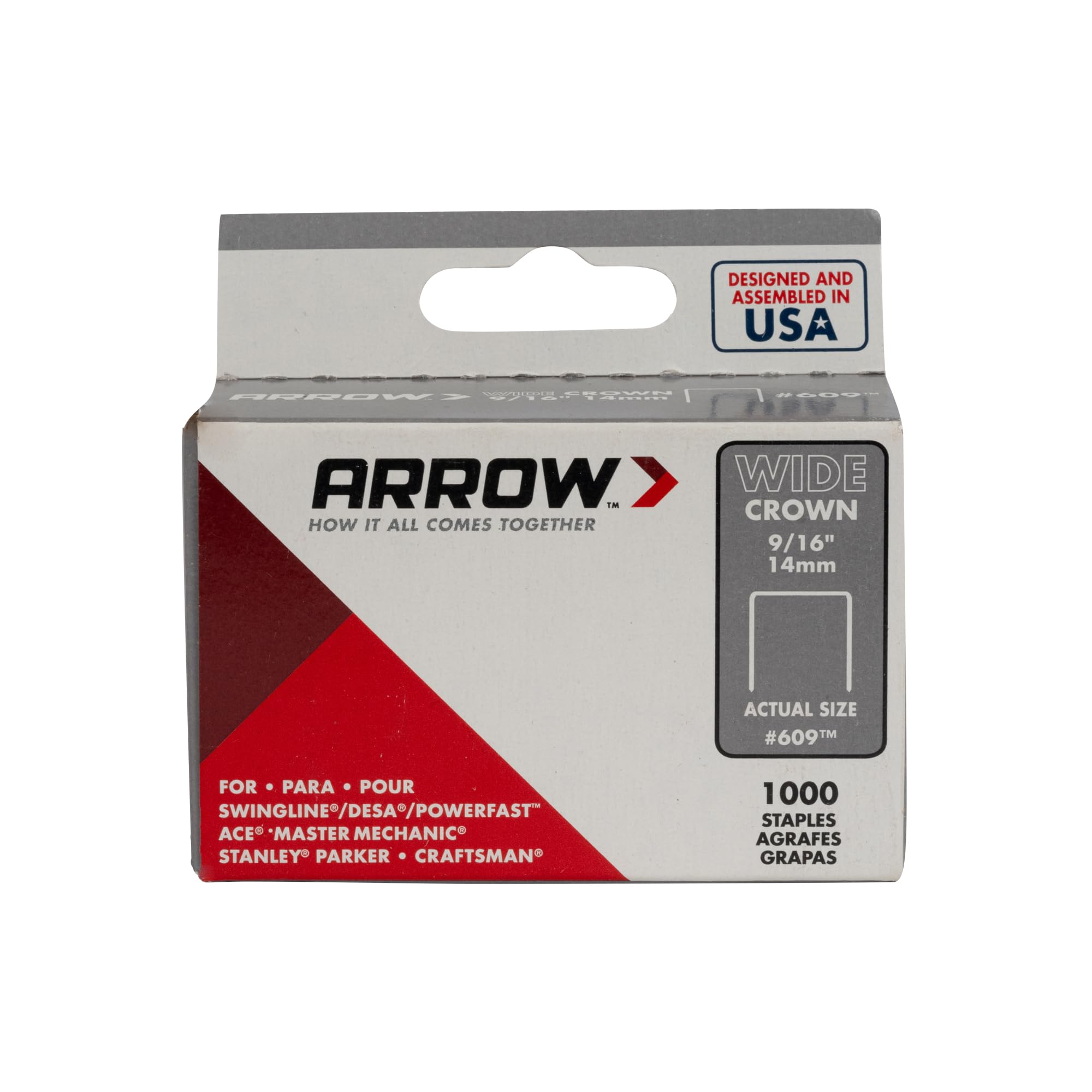 Arrow 60930 Wide Crown Staples for Staple Guns and Staplers, Use for Upholstery, Crafts, General Repairs, 9/16-Inch Leg Length, 1/2-Inch Crown Width, 1000-Pack