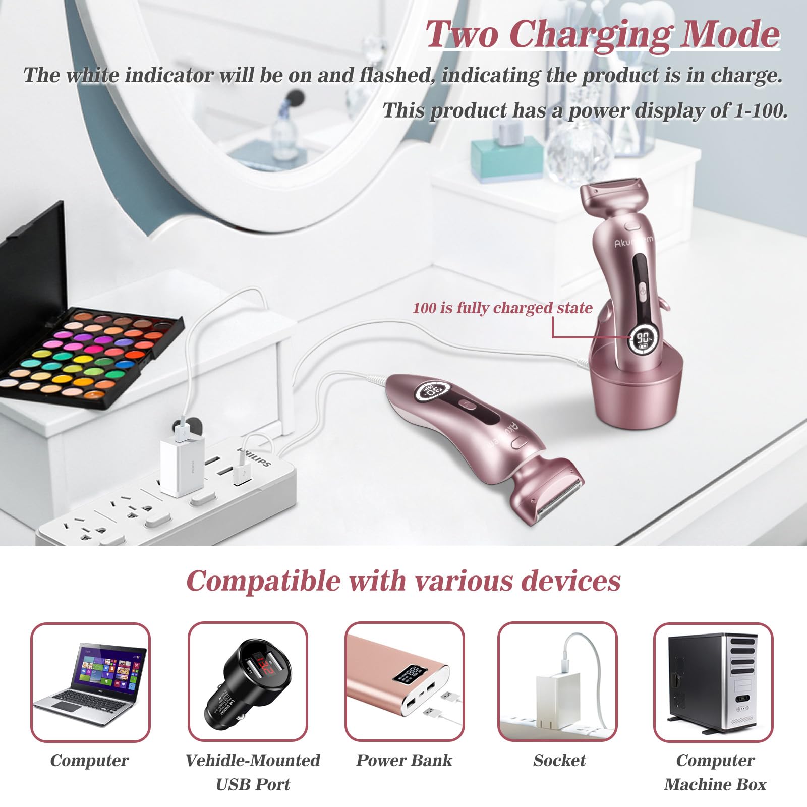 Electric Shaver for Women for Legs Bikini Trimmer Electric Razors for Women Underarm Public Hairs Rechargeable Womens Shaver Wet Dry Use Painless Cordless with Detachable Head (Pink)