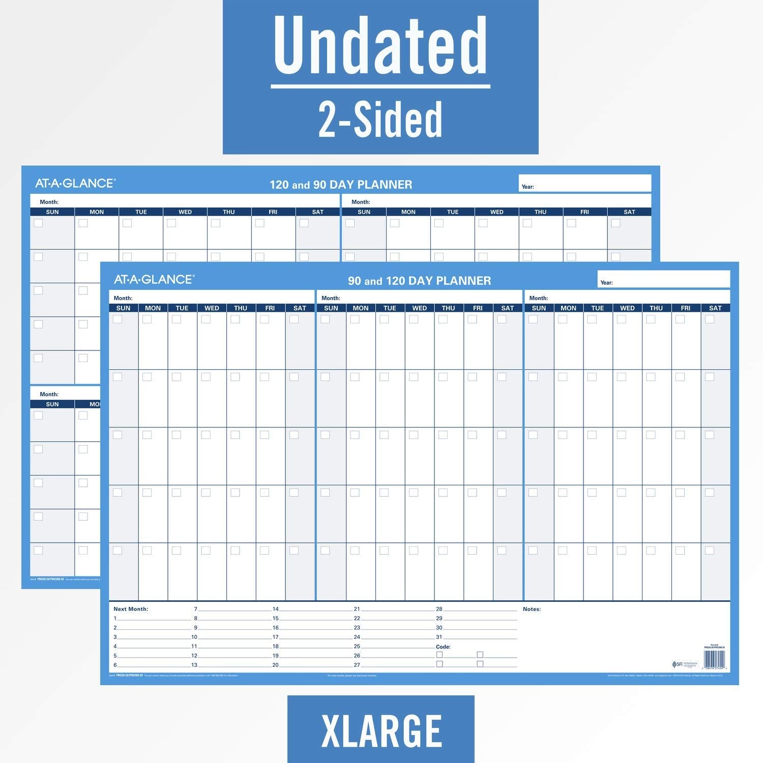 AT-A-GLANCE Undated Erasable Wall Calendar, 36" x 24", XLarge, 90-Day and 120-Day, Reversible, Horizontal (PM239B28)