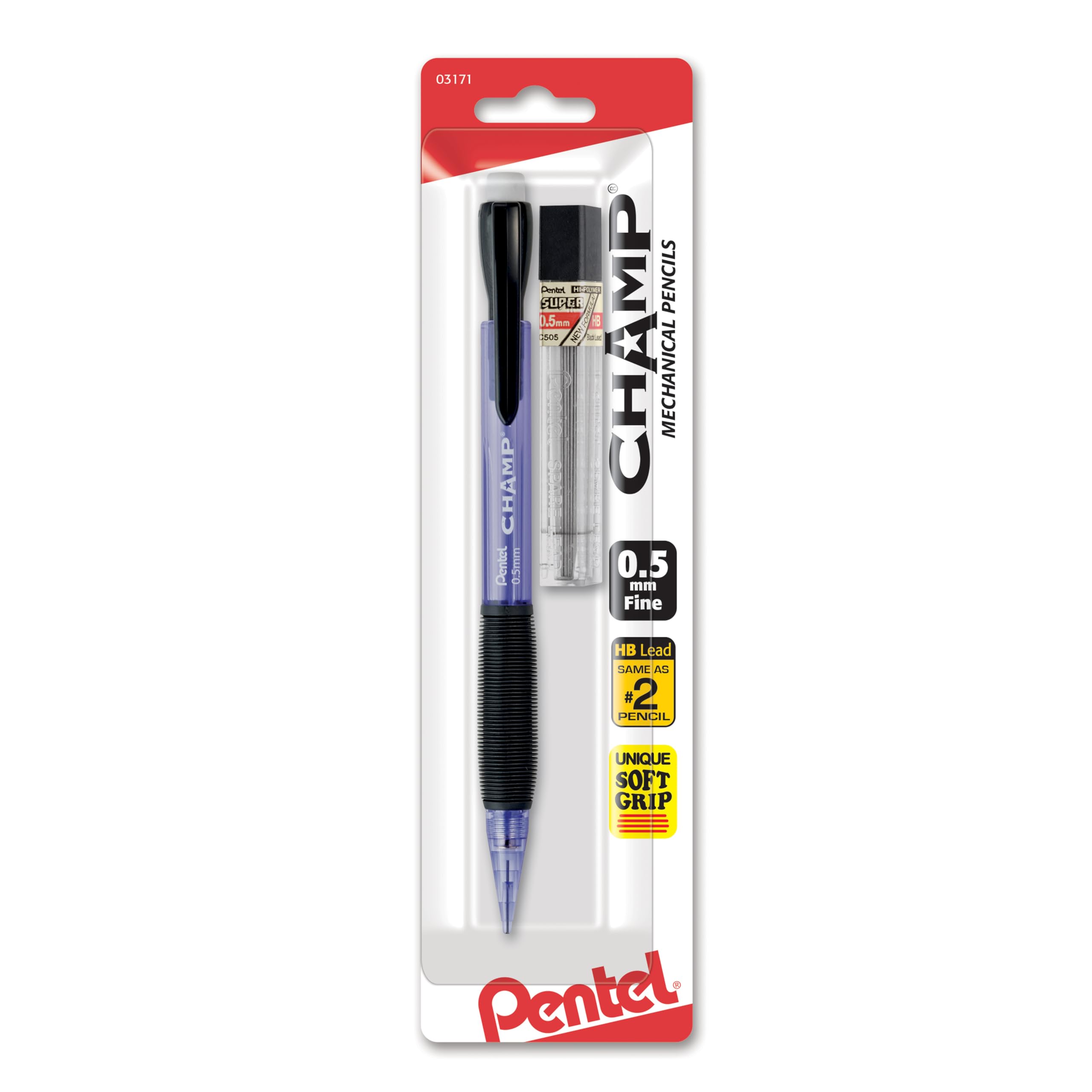 Pentel Champ Starter Set Automatic Pencil with Lead, (0.5mm), Assorted Barrels, 1 Pack, Barrel Color May Vary (ACEBP)