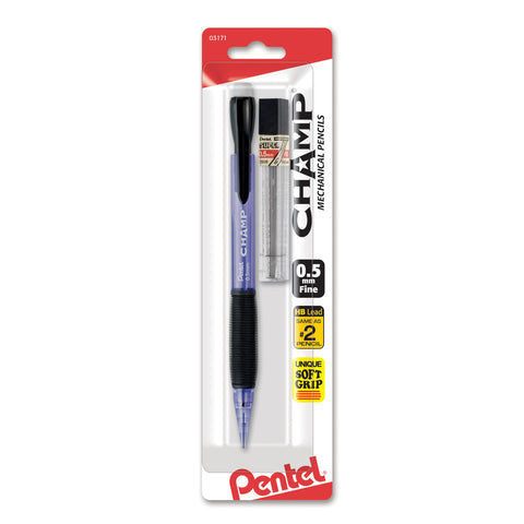 Pentel Champ Starter Set Automatic Pencil with Lead, (0.5mm), Assorted Barrels, 1 Pack, Barrel Color May Vary (ACEBP)