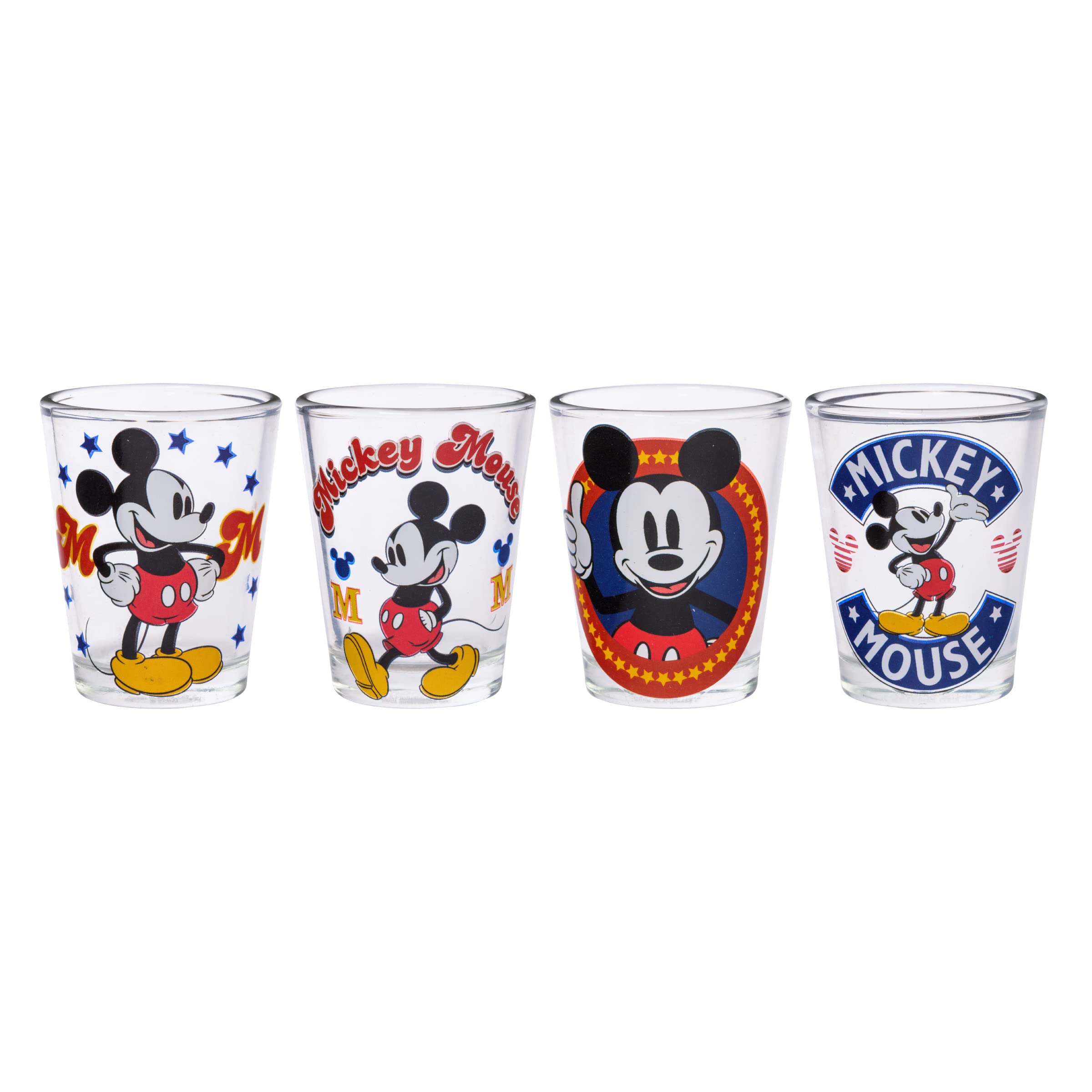 Silver Buffalo Disney Classic Mickey Mouse 4 Pack Mini Glasses, 1.5 Ounces