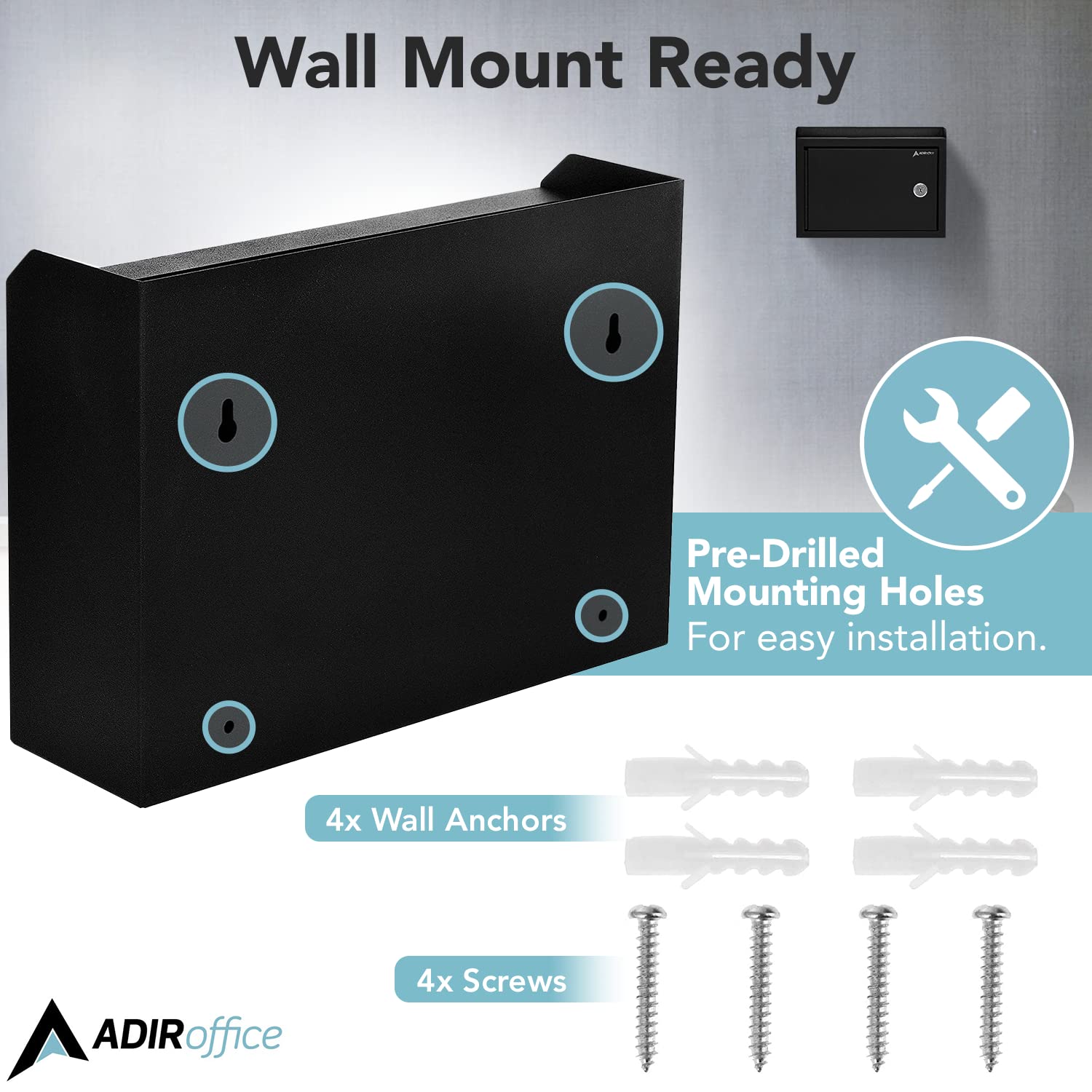 Adir Suggestion Box with Slot and Lock - Drop Box with Lock, Cash Dropbox - 9.8x7.5x3.4 Inches Wall Mount Donation Box - Metal Deposit Box in Black