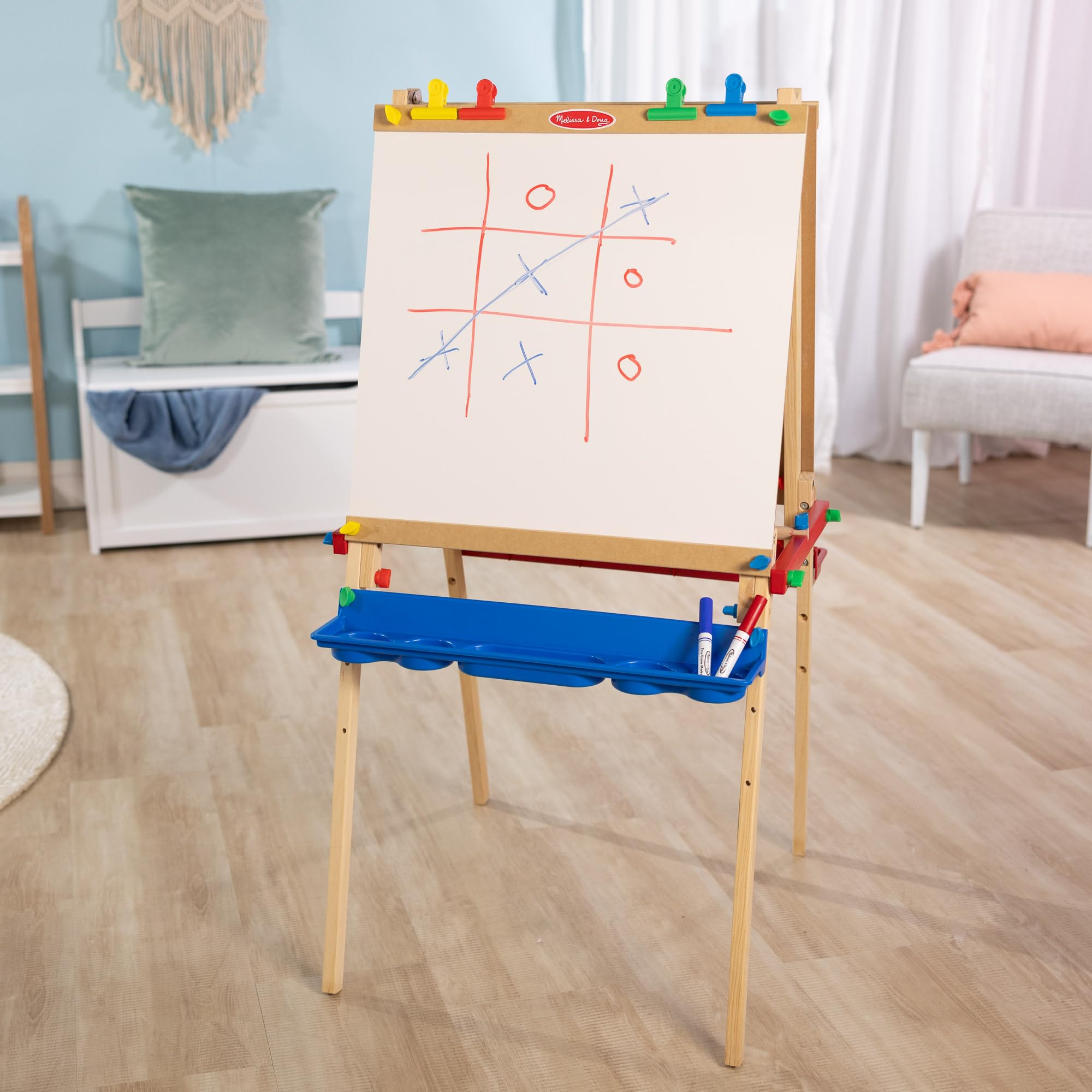 Melissa & Doug Deluxe Standing Art Easel - Dry-Erase Board, Chalkboard, Paper Roller