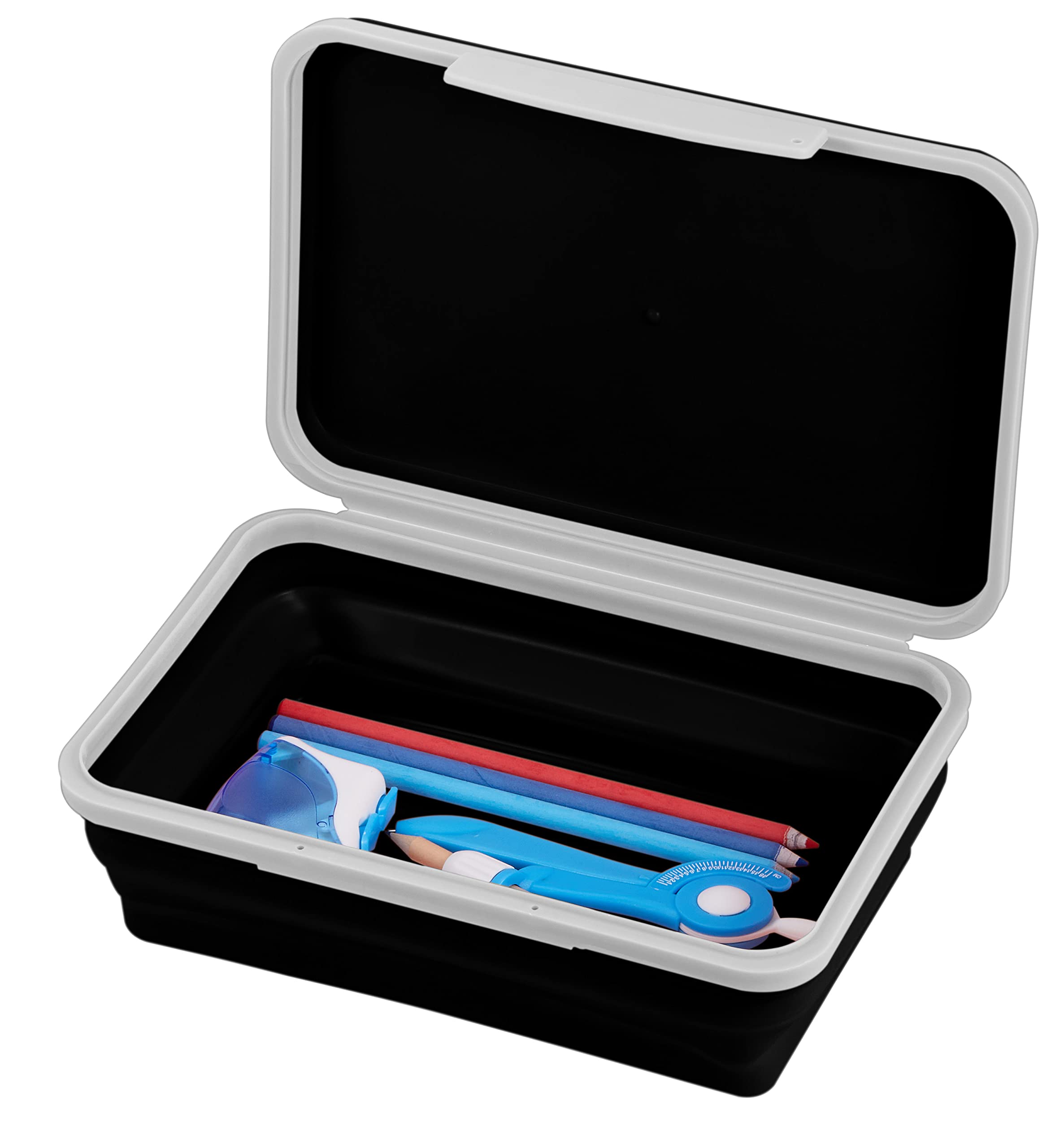 It's Academic Flexi Storage Box with Lid, Collapsible Pencil Case Design for Craft and School Supplies, Black