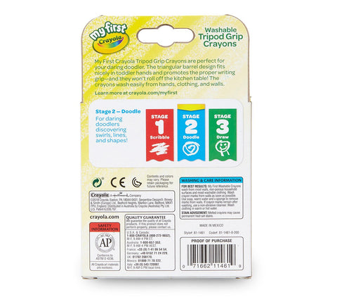 Crayola My First, Washable Tripod Crayons for Toddlers, 16ct