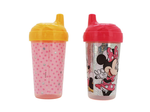 Cudlie Disney Baby Girl 2 Pack 10 Oz Hard Spout Sippy Cup for Toddler, Glitz Minne