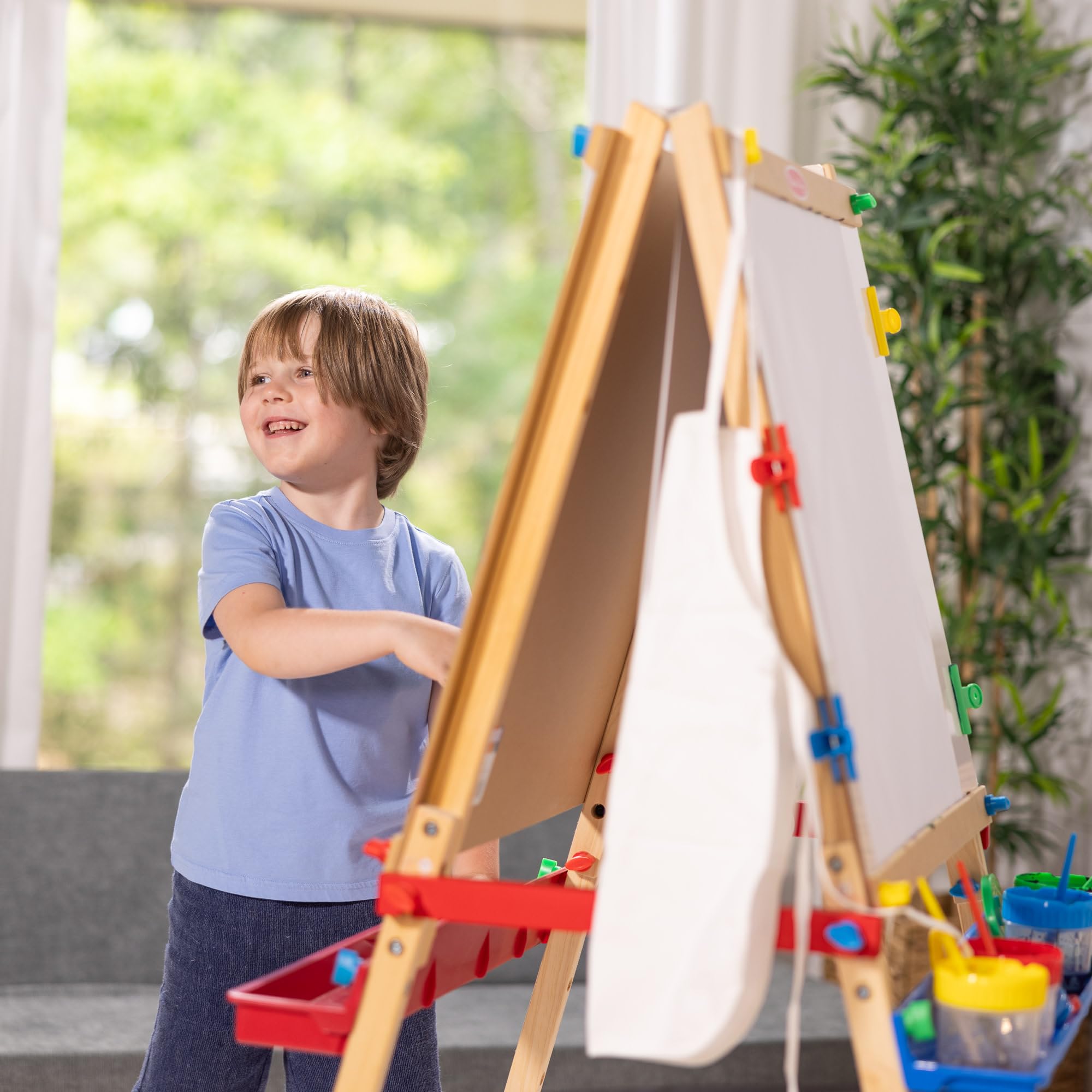 Melissa & Doug Deluxe Standing Art Easel - Dry-Erase Board, Chalkboard, Paper Roller