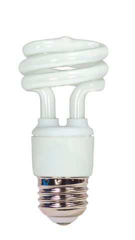 Satco S7214 11-Watt Medium Base T2 Mini Spiral, 2700K, 120V, Equivalent to 40-Watt Incandescent Lamp for Enclosed Fixtures