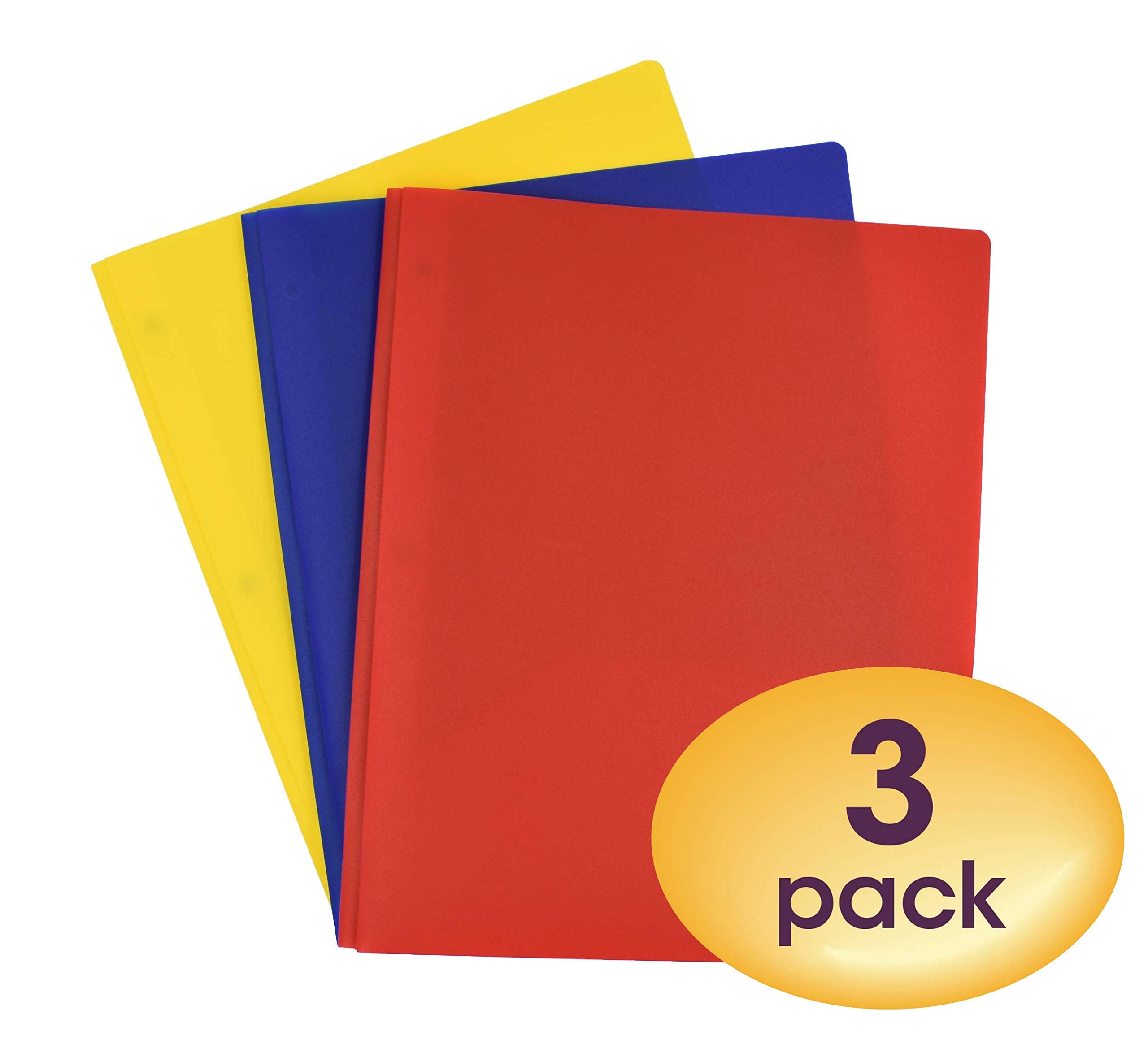 Smead Poly Two-Pocket Folder, Three-Hole Punch Prong Fasteners, Letter Size, Assorted Colors, 3 per Pack (87738)