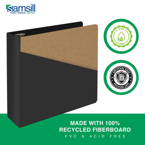Samsill 3 Inch Document Storage Binder, 100% Recycled Chipboard, Round Ring, 3 Ring Binder, Black