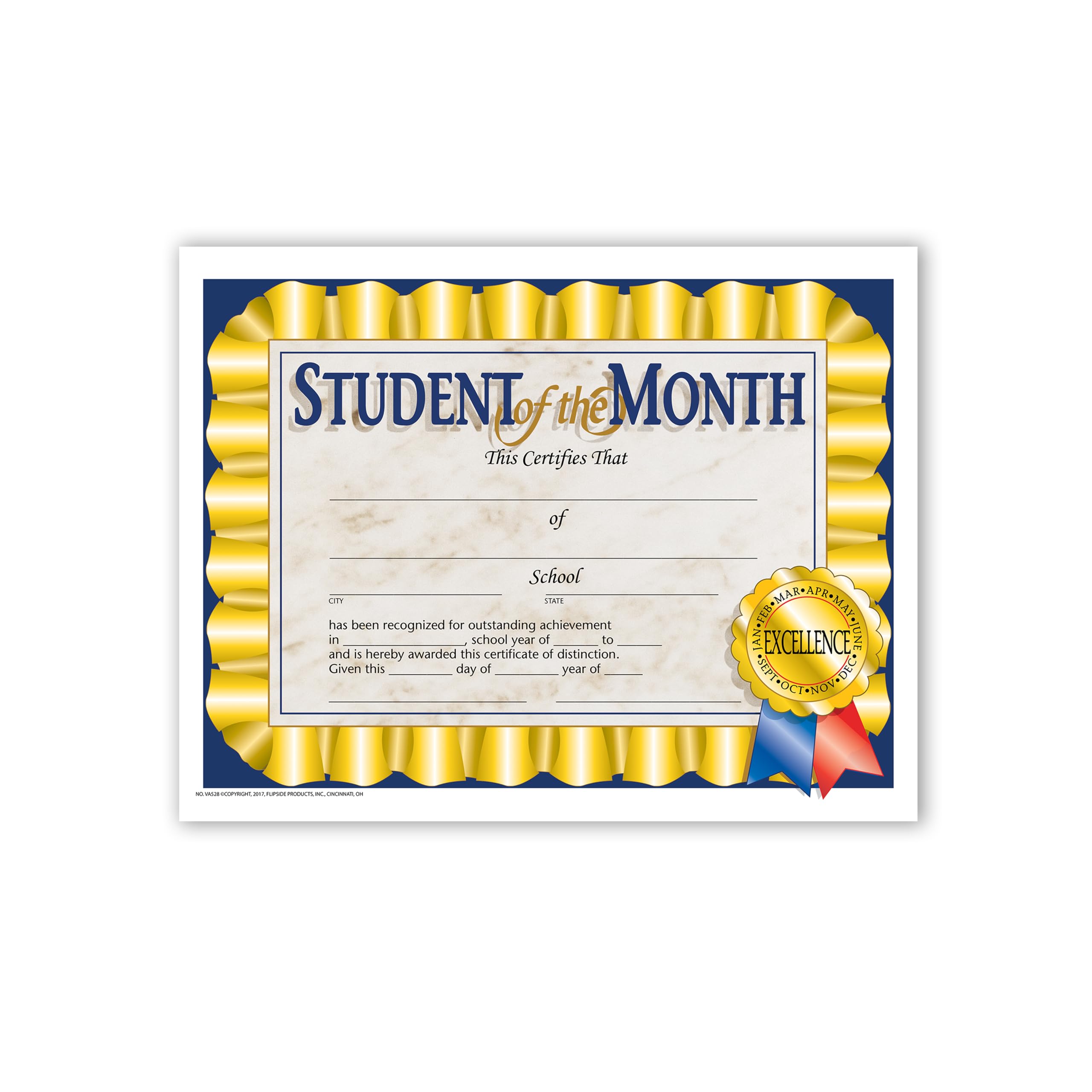 Flipside Products Student of the Month Certificates, Recognition, Award Students, Incentive, 8.5" x 11", 30 Pack