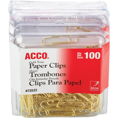 ACCO Gold Tone Clips, Smooth Finish, 2 Size, 100/Box, 4-Pack (400 Clips Total) (72554)