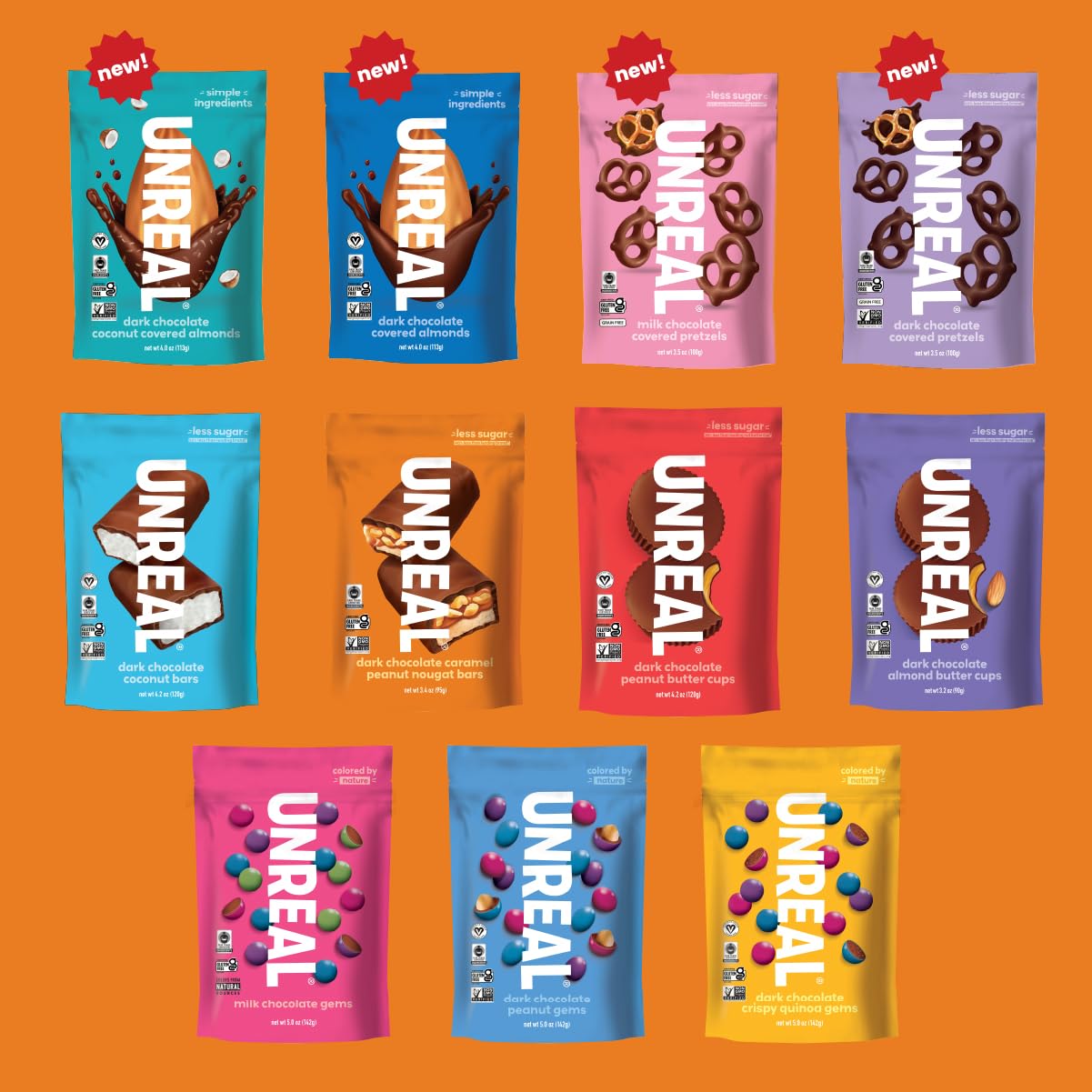 UNREAL Dark Chocolate Peanut Caramel Nougat Bars (12 Full Size Bars)