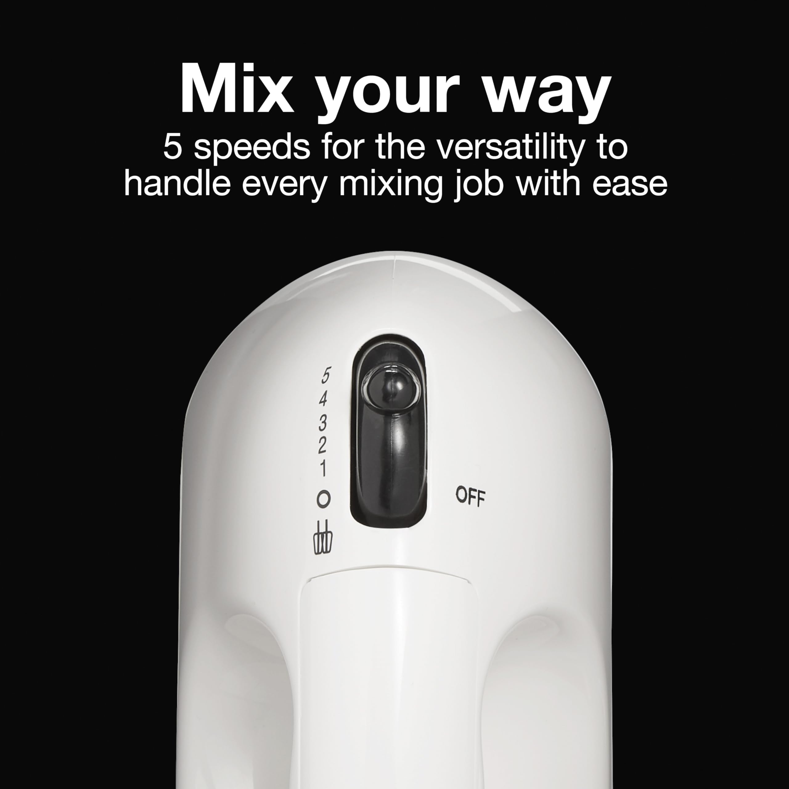 Proctor Silex Easy Mix 5-Speed Electric Hand Mixer with Bowl Rest, Compact and Lightweight, 100 Watts of Peak Power, White (62515PS)