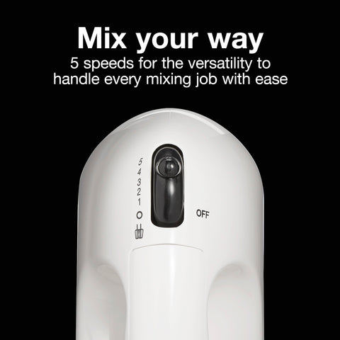 Proctor Silex Easy Mix 5-Speed Electric Hand Mixer with Bowl Rest, Compact and Lightweight, 100 Watts of Peak Power, White (62515PS)