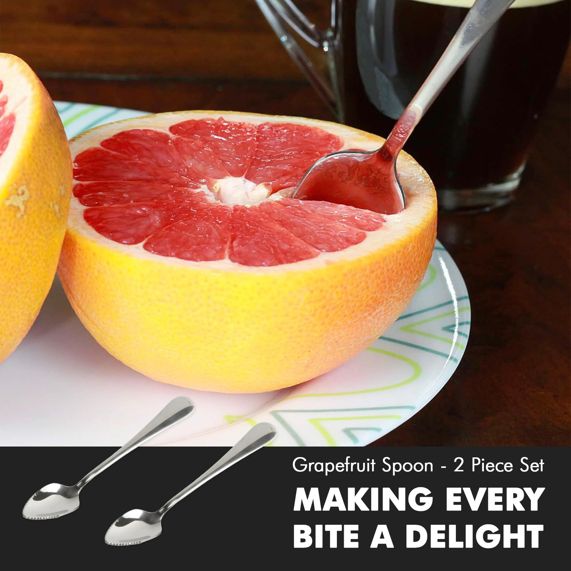 Chef Craft - Select Serrated Grapefruit Spoon, 6.5 Inches 2 Piece Set of Grapefruit Spoons with Serrated Edge, Stainless Steel, Dishwasher-Safe