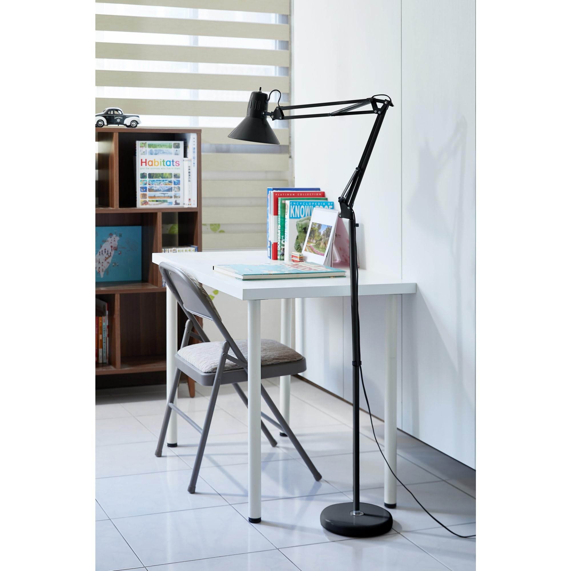 Bostitch Office VLF100F Swing Arm Metal Floor Lamp, 72" Tall with Multi-Joint Adjustment, Includes Replaceable LED Bulb (VLF), Black