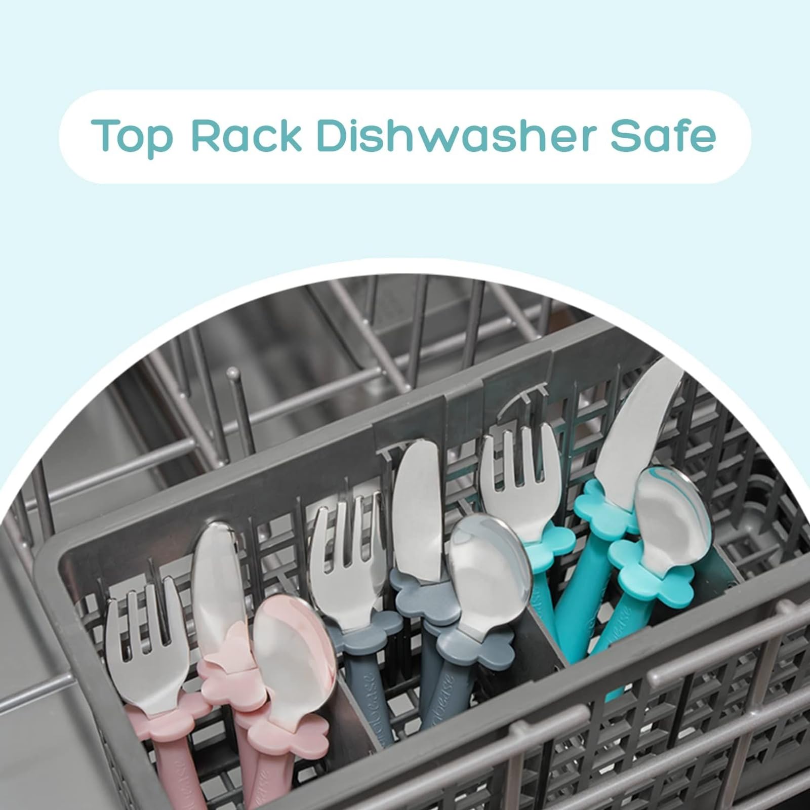 Grabease Toddler Silverware Set Forks Spoons and Knives Set Toddler Utensils Feeding Supplies, BPA and Phthalates-Free, Dishwasher Safe, Teal