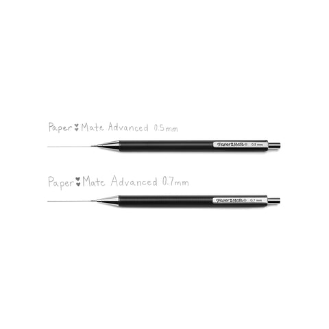 Paper Mate Advanced Mechanical Pencils, Premium Metal Barrels, Black and Gun Metal Gray, 0.5 mm #2 Pencils, 2 Count