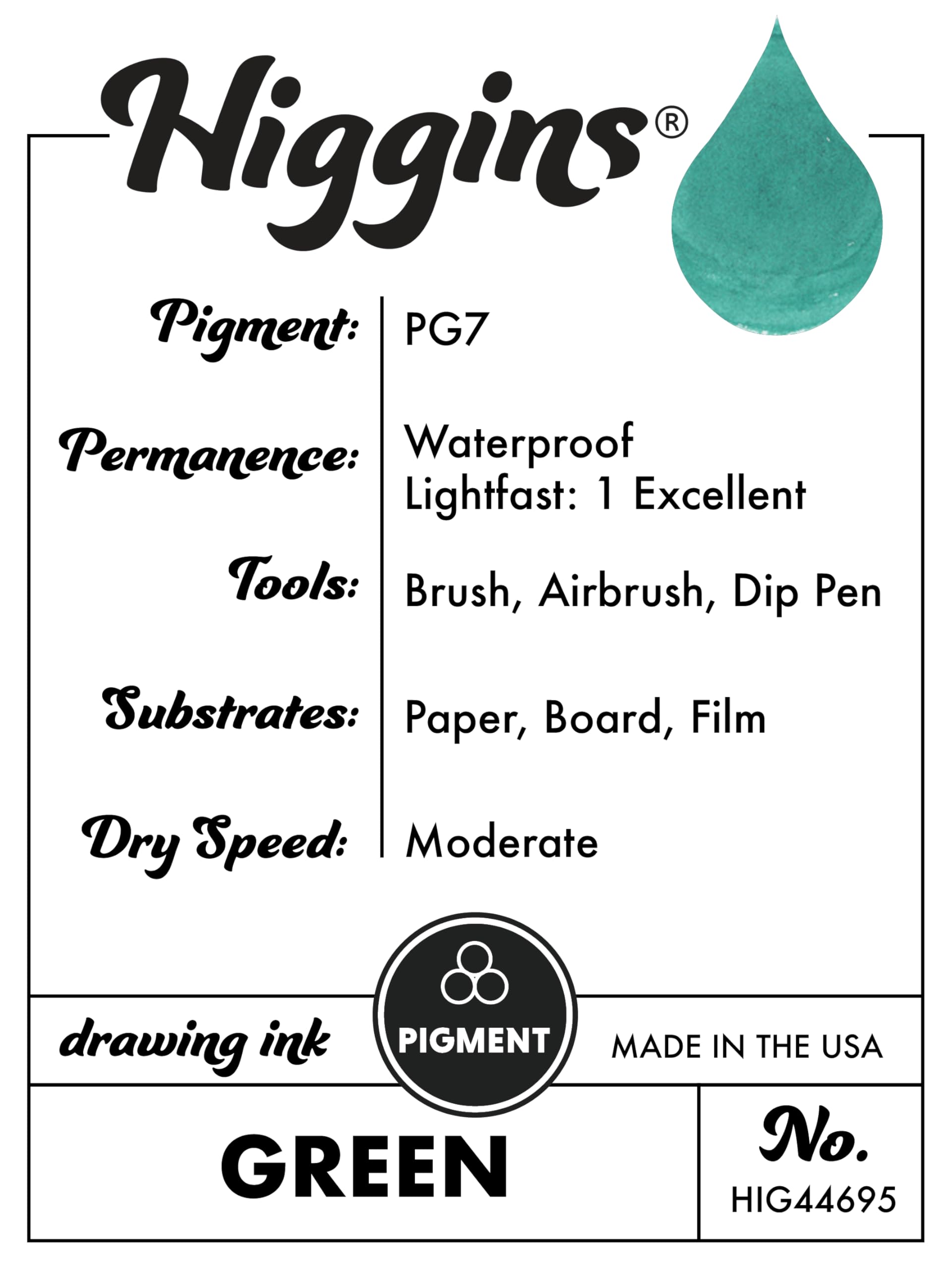 Higgins Green Pigmented Drawing Ink - for Artists and Students - 1 oz. Glass Bottle (HIG44695)