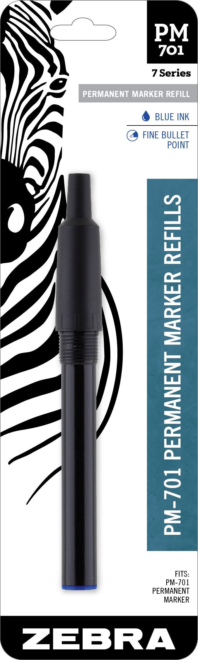 Zebra Pen, PM-701 Refill Permanent Marker Refill, Fine Point, Blue Ink, Fits Zebra STEEL PM-701 Permanent Marker, Bold and Lasting Marking Performance, Quick and Easy Replacement, 1-Pack (80121)