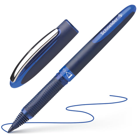 Schneider One Business Rollerball Pen, 0.6 mm Ultra-Smooth Tip, Blue Barrel, Four-Pack, One Each of: Black, Red, Blue, Green (183094)