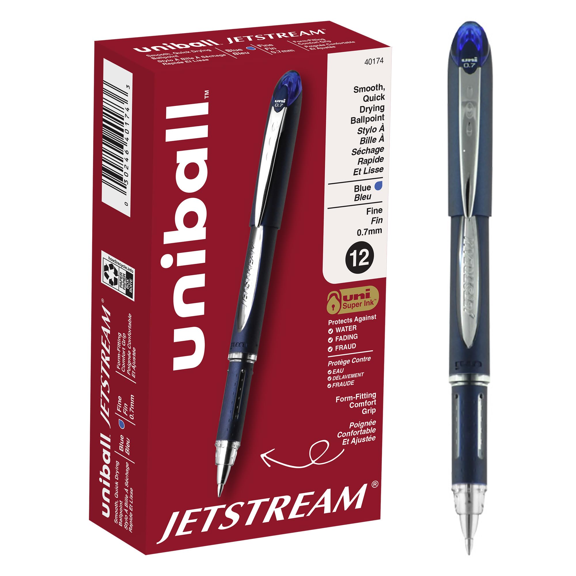 uniball Jetstream Ballpoint Pen, Fine Point (0.7mm), Blue