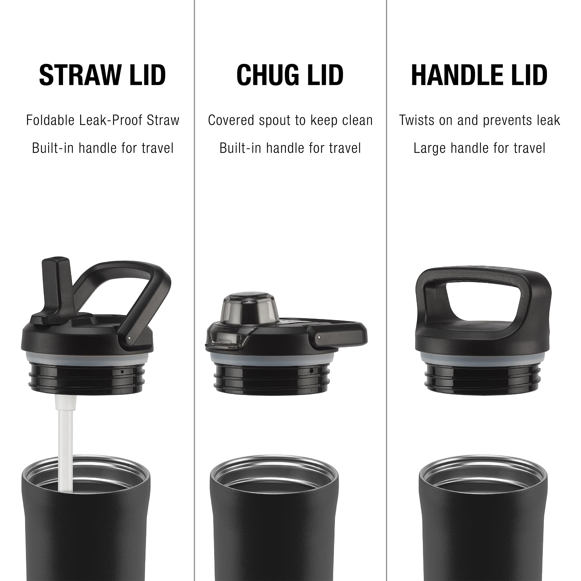 ZULU Base 18oz Kids Stainless Steel Water Bottle with 3 Lids- Straw, Chug, Twist | Double Walled and Vacuum Insulated Metal Thermos | Fits Car Cupholder, Built in Carry Loop, Dishwasher Safe, White